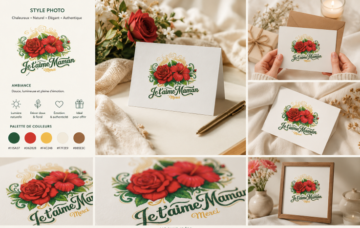 Carte Pliée Personnalisée “Je t’aime Maman Merci” — Pack de 10 Cartes Premium