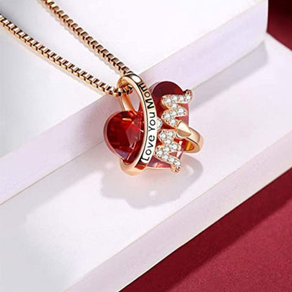 Pendant Necklace Red Blue Heart Crystal Jewelry Ladies, Mother's Day Gift