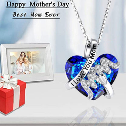 Pendant Necklace Red Blue Heart Crystal Jewelry Ladies, Mother's Day Gift